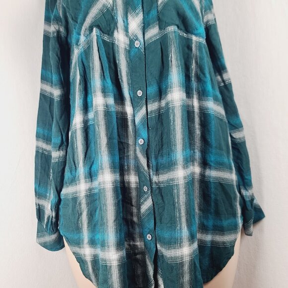 Caffe Marrakesh Women's Teal White Plaid Long Sleeve Button Up Shirt Size M - Picture 5 of 12